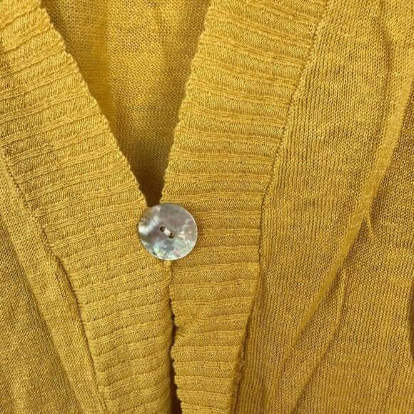 Gudrun Sjoden Sweater Cardigan Size Medium ORGANIC LINEN Yellow One Button - Picture 3 of 5